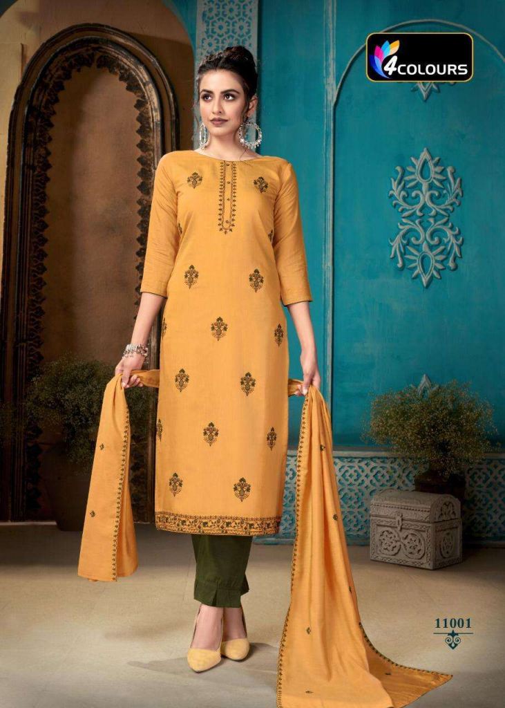4 Colours Aleena Designer Silk Ethnic Wear Readymade Salwar suits catalog 