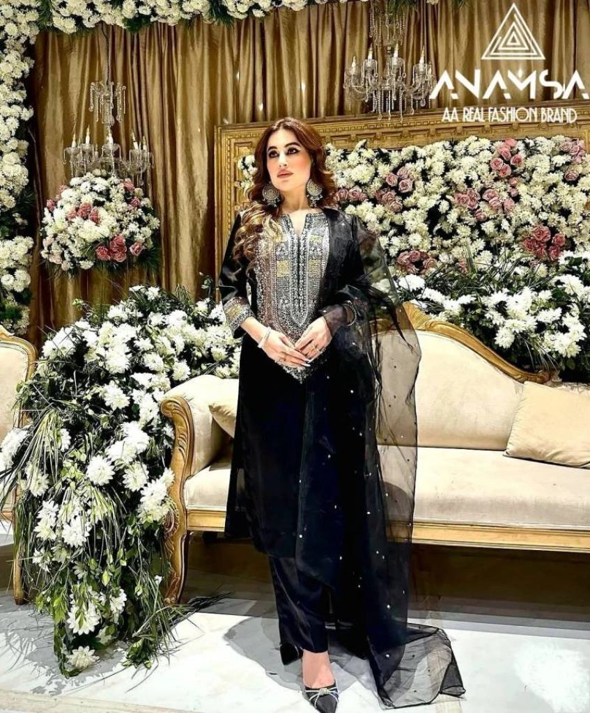Anamsa 434 Black Georgette Sequence Designer Pakistani Salwar Suit 