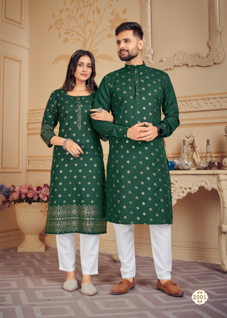  Banwery Couple Dream  vol 2 Cotton With Foil Print  Designer  Couple combo Kurti With Pant Collection