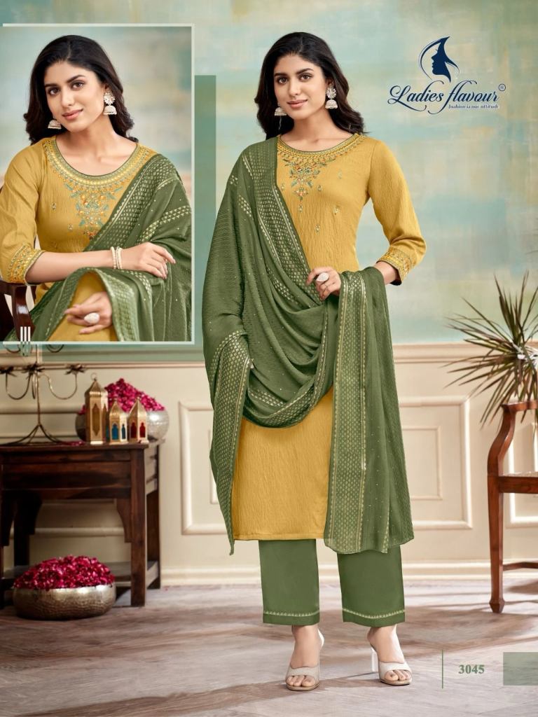 Ladies Flavour 3043 To 3048  Viscose Neck Embroidery Casual Wear Salwar Suit 