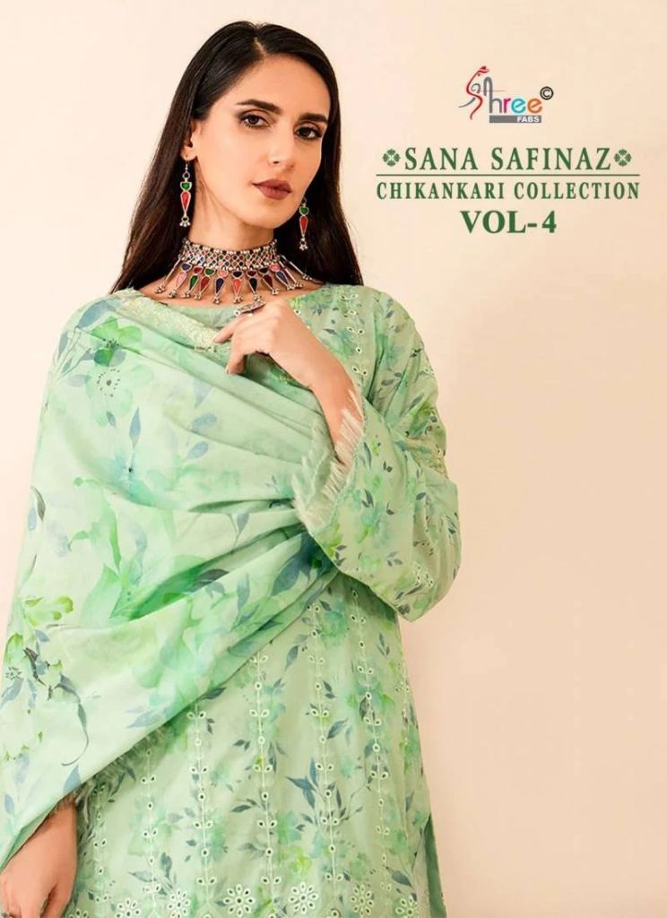 Shree Sana Safinaz Chikankari Vol 4 Cotton Printed Dress Material 