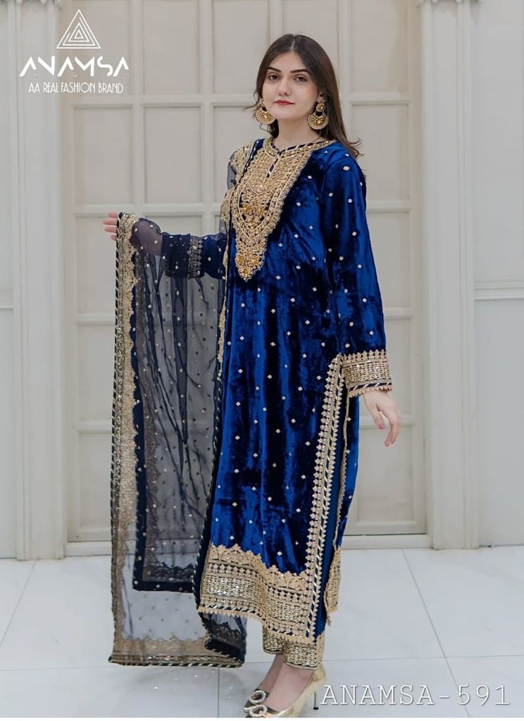 Anamsa 591 Velvet Designer pakistani suits wholesale in surat