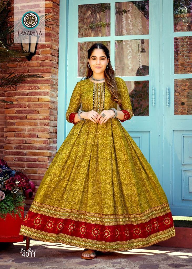 Buy Red And Orange Shaded Anarkali Dress With Bandhani Printed Buttis And  Foil Printed Check Design Online - Kalki Fashion