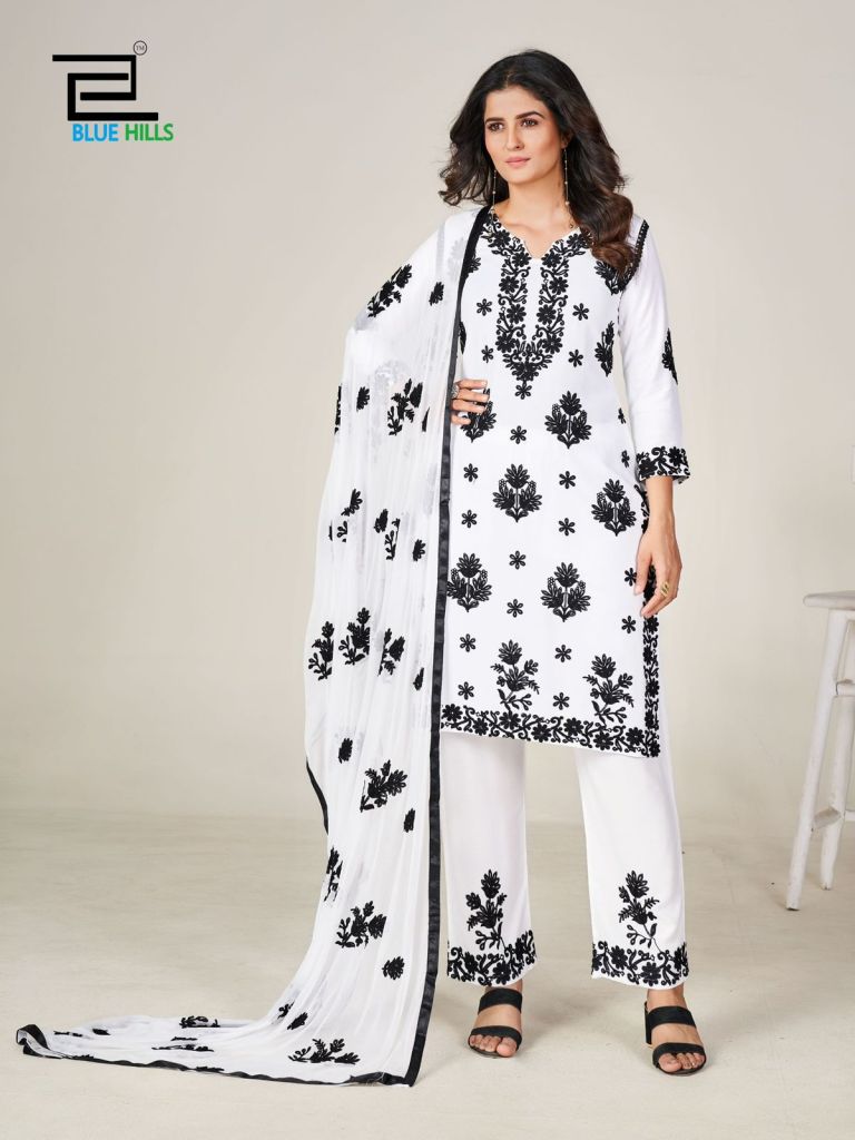 Blue Hills Black N White Vol 7 Kurti Bottom With Dupatta