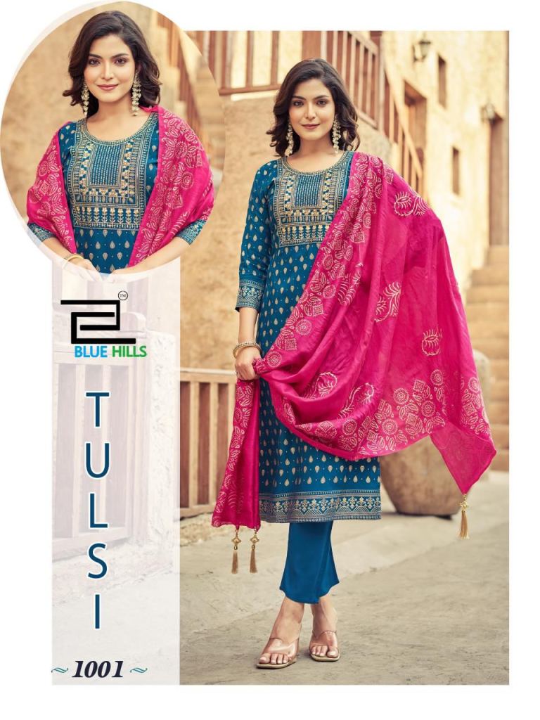 Blue Hills Tulsi Printed Top Bottom With Dupatta