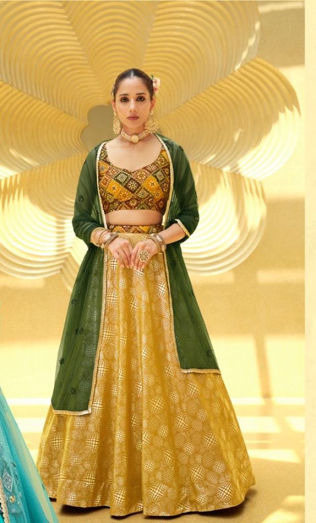 Yellow & Green Yellow & Green Lehenga by HER CLOSET for rent online |  FLYROBE