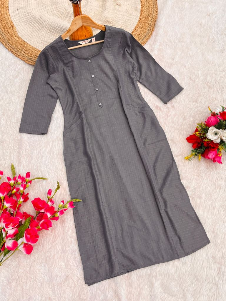 Gray Cotton Straight Kurtis  