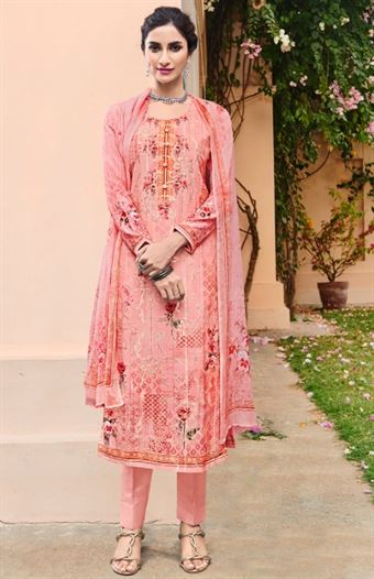 Buy Staggering Pink Color Party Wear Cotton Fancy Khatli Work Dress Material  | Lehenga-Saree