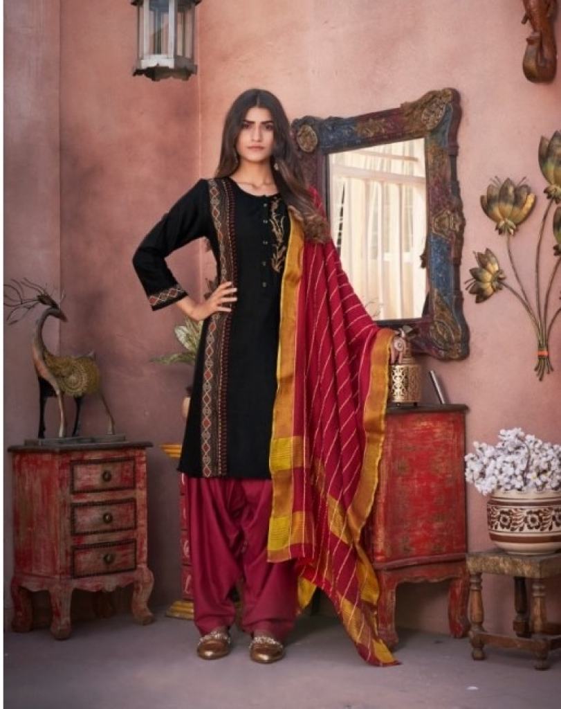 Buy Cotton Red Embroidered Work Patiala Salwar Suit Online  85306 