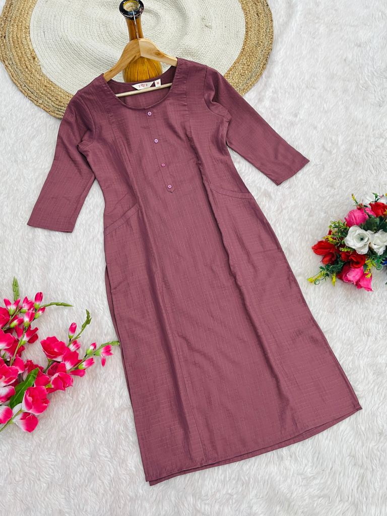 Maroon Cotton Straight Kurtis  