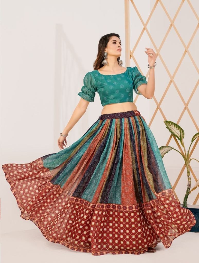 Olive Green Net Embroidered Crop-Top Lehenga With Dupatta – AMRUT