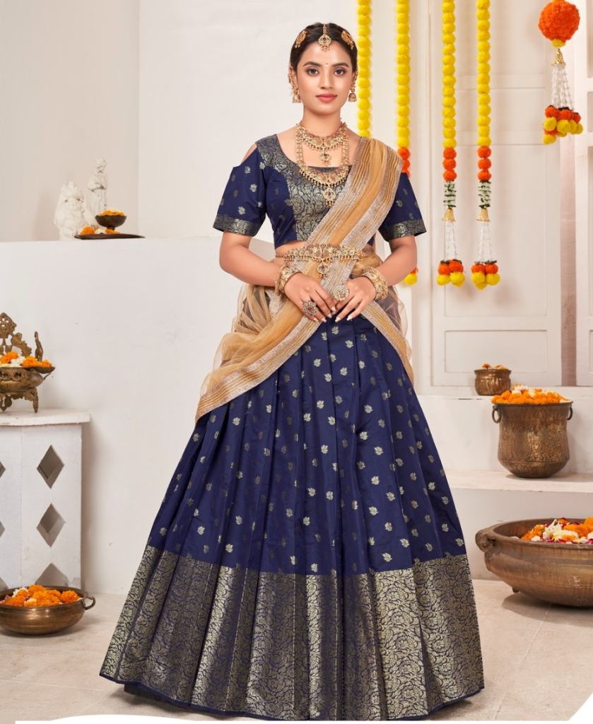 Sky Blue Color Embroidery Work Banarasi Silk Wedding Wear Lehenga Choli  -4531155263