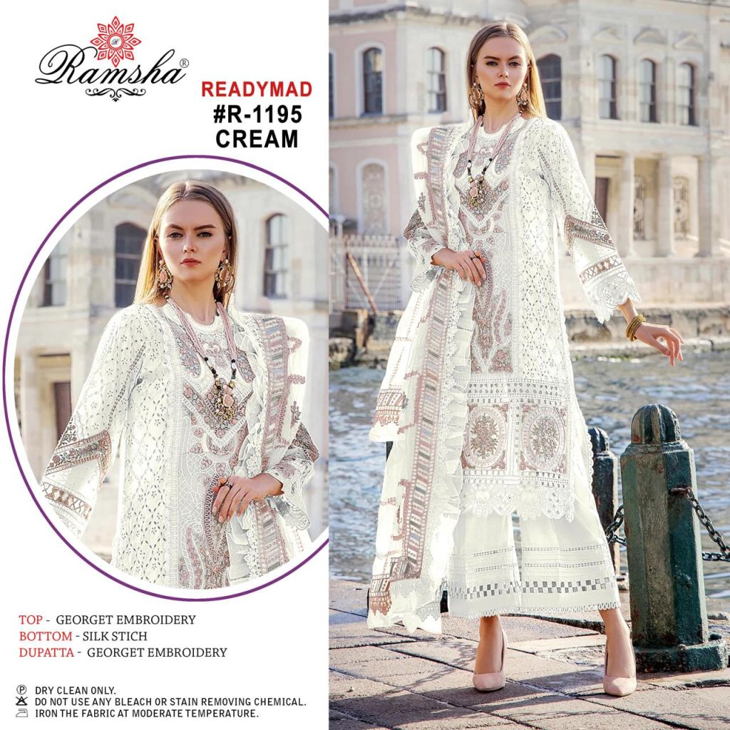 Ramsha R 1195 Cream And Black pakistani Suits