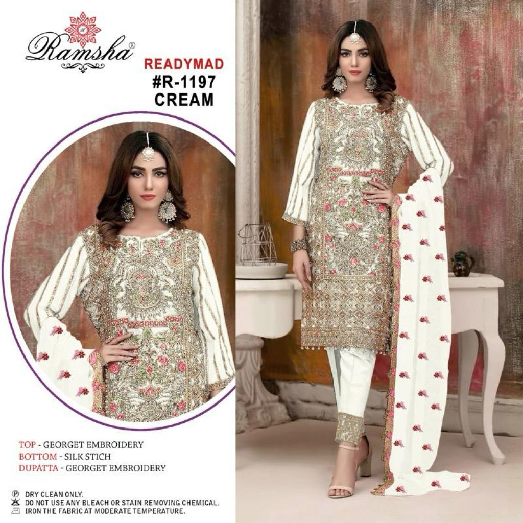 Ramsha R 1197 Cream And Black Ready Made pakistani Suits