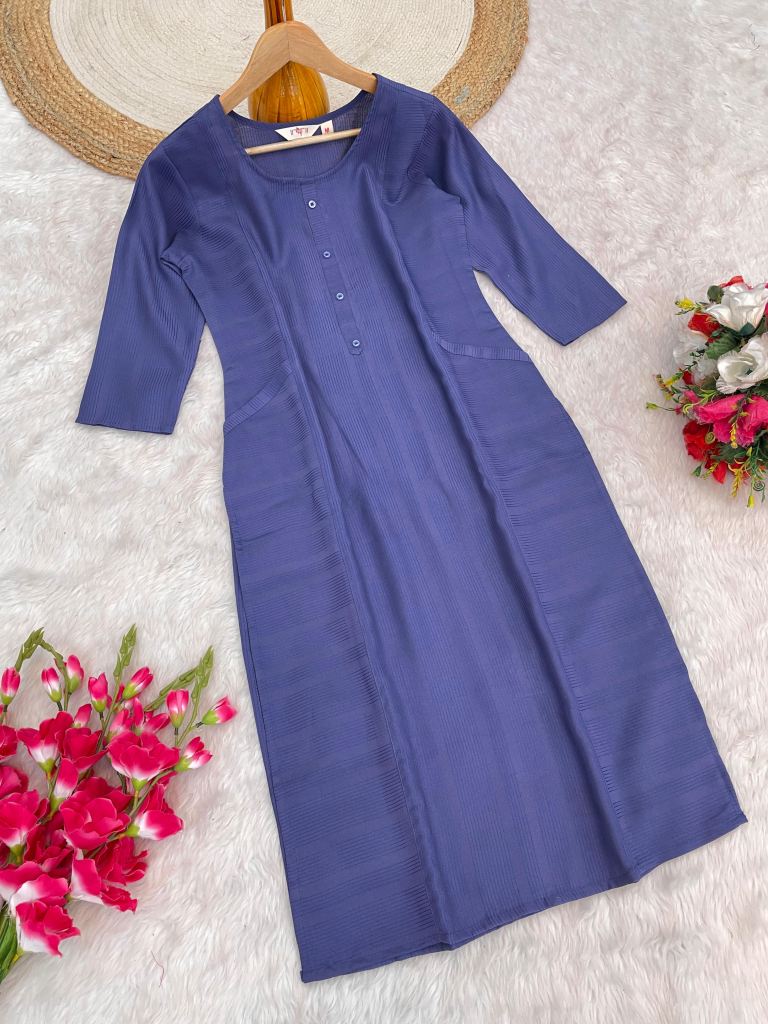 Royal Blue Cotton Straight Kurtis  