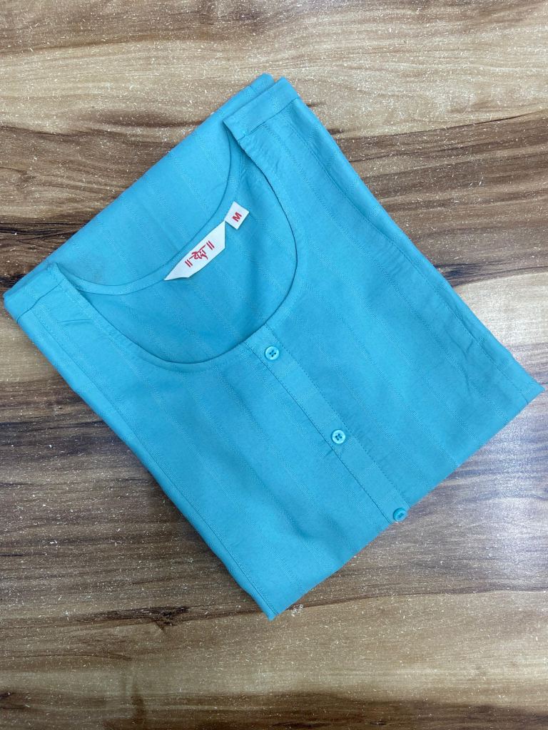 Sky Blue Cotton Straight Kurtis  