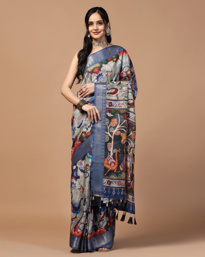 Tusser Kalamkari 1 Printed Saree