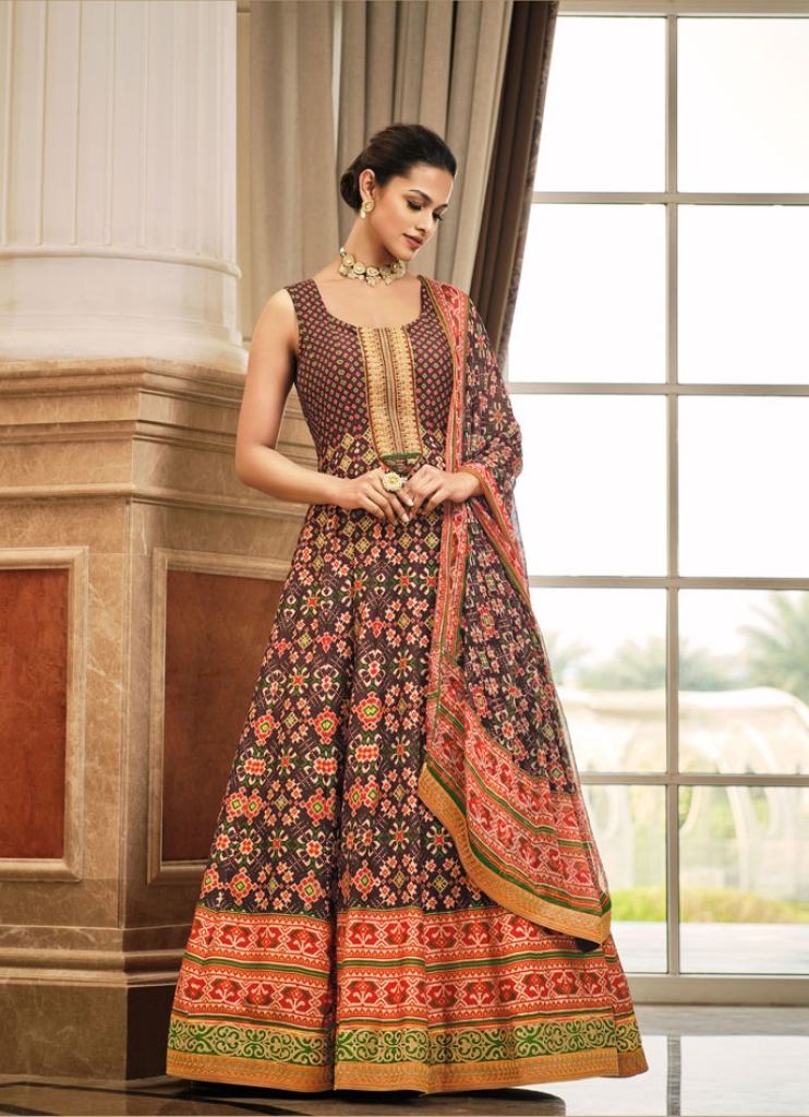 Readymade Gown Patola Print Silk in Multi Colour