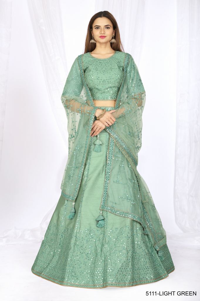 Jomso Party Wear 141069--RE - Green Colored Mono Net Lehenga Choli at Rs  999 in Surat