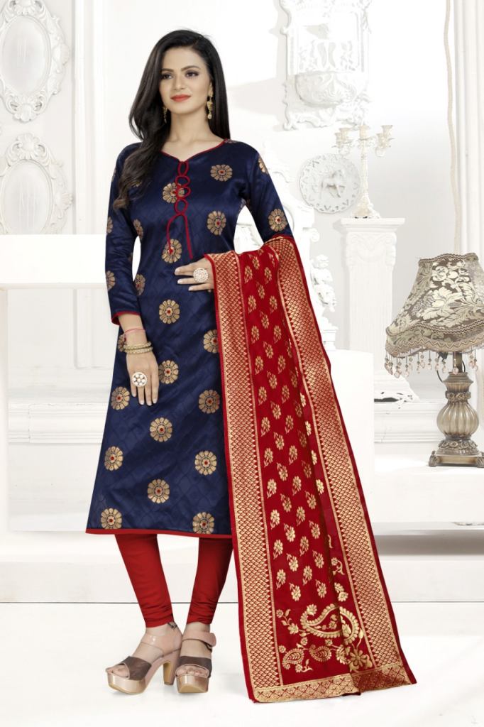 Pure Cotton Silk Unstitched Dress Material with Banarasi Dupatta – Stilento